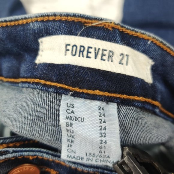 Forever 21 womens jeans high rise distressed rip skinny jeans blue denim sz 24 - Picture 3 of 7